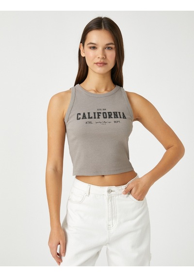 Koton Crop Atlet California Baskılı Bisiklet Yaka Gri 3sal30007ık 3SAL30007IK031