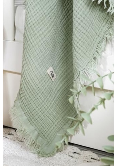 Müslin 4 Katlı Bebek Battaniyesi 110CM X 110CM%100 Doğal Organik Pamuk Yeşil Renk Genel