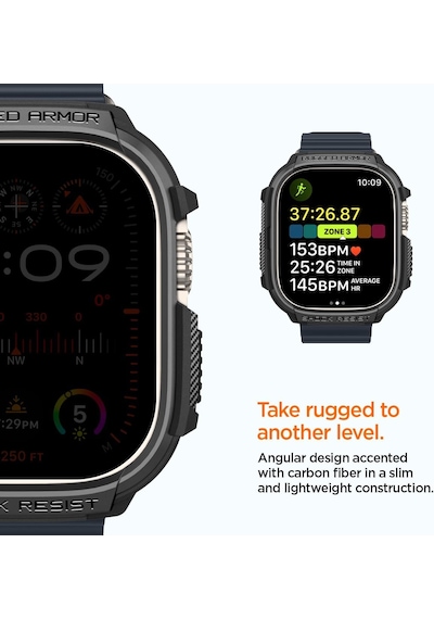 Apple Watch 49mm Ultra 4/3/2/1 İle Uyumlu Kılıf Rugged Armor Matte Black - Acs05456 Çok Renkli