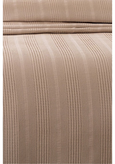Tek Kişilik İki Renkli Kopanaki Dantelli Petek Pike - Waffle Dokuma -160x230 Cm-kapuçino Cappuccıno Cappuccino