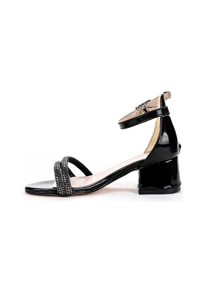 Kiko Kids 791 Rugan Taşlı Kız Çocuk 3 Cm Topuklu Sandalet Ayakkabı Siyah 001