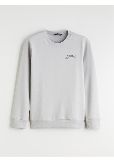 Lcwaıkıkı Classic Gri Bisiklet Yaka Baskılı Erkek Sweatshirt