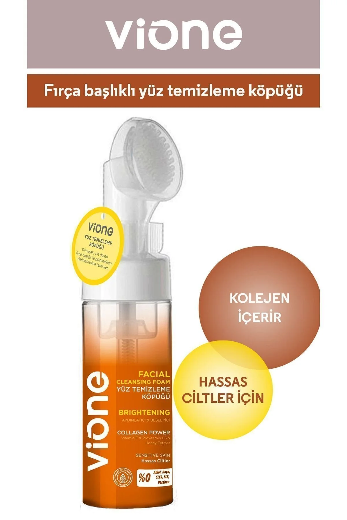 Vione Hassas Ciltler Için Aydınlatıcı Besleyici Özel Fırçalı Yüz Temizleme Köpüğü 150 ML