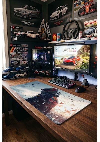 Red Bull Yarış Pilotu 40x90 Cm Oyuncu Mousepad Kaymaz Taban Büyük Boy Siyah