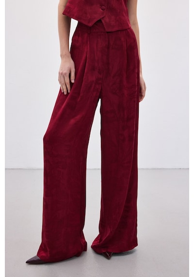Sateen Jakarlı Bol Pantolon - Bordo-136819 Bordo