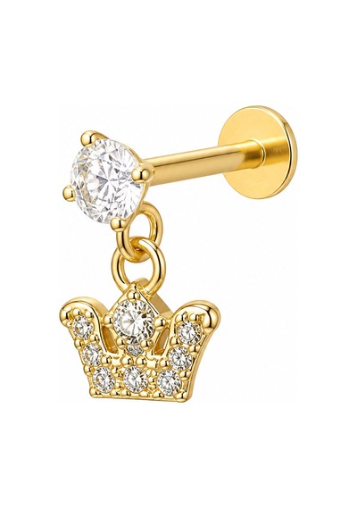 Altın Renk Taşlı Sallantılı Taç Tragus Piercing Pır001
