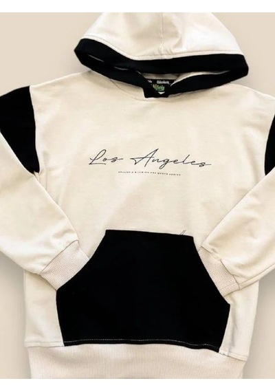 Ekkokids Erkek Çocuk Kapüşonlu Los Angeles Yazılı Pamuklu Sweatshirt-14694 Bej