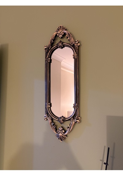 Kısa Oval Dekoratif Duvar Aynası Siyah & Eskitme Altın Yaldız 60x20 Cm Naturel