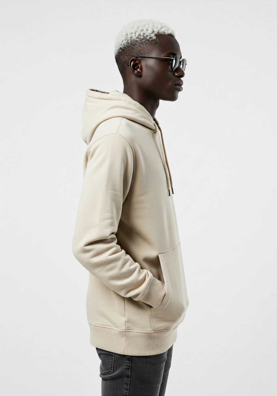 Erkek Oversize %100 Pamuk Yüksek Kalite Erkek Kapüşonlu Sweatshirt Bej