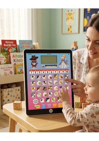 Sesli Pilli 100 Fonksiyonlu 2in1 Eğitici Tablet Türkçe & İngilizce Alfabe Eğitici Oyuncak