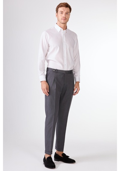 Dufy Gri Düz Erkek Takım Elbise - Slim Fit Gri