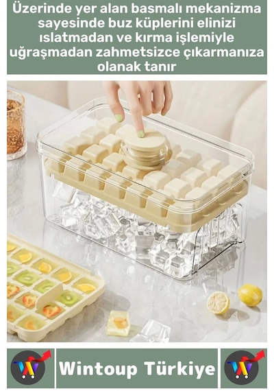 Dayanıklı Sert Plastik Zahmetsiz Bpa İçermez Şeffaf Kapaklı Hazneli 56 Bölmeli Basmalı Pratik Buzluk Çok Renkli