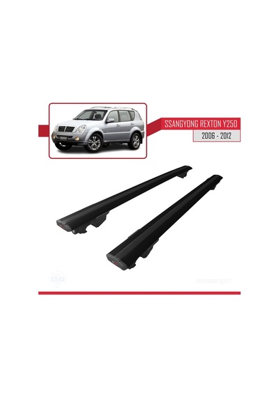 Ssangyong Rexton 2006-2012 Arası İle Uyumlu Hook Model Anahtar Kilitli Ara Atkı Tavan Barı Siyah