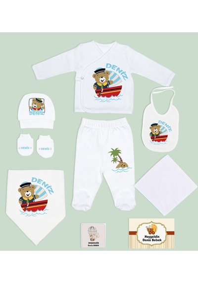 BK Kids Kişiye Özel 9 Parça Beyaz Hastane Çıkışı ve Battaniye Hed