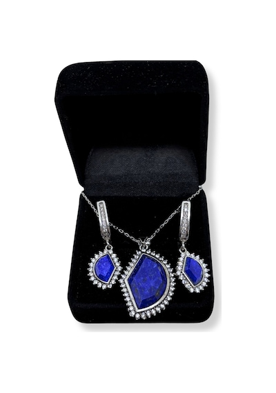 Oya Silver Işıltılı Lapis Lazuli Gümüş Set&takım
