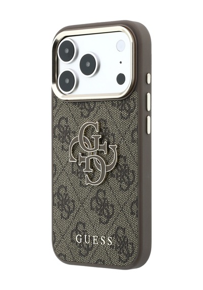 Apple iPhone Uyumlu 18 Pro  Kılıf Guess  Lisanslı 4g Büyük Resin Logolu Pu Kapak Kahverengi