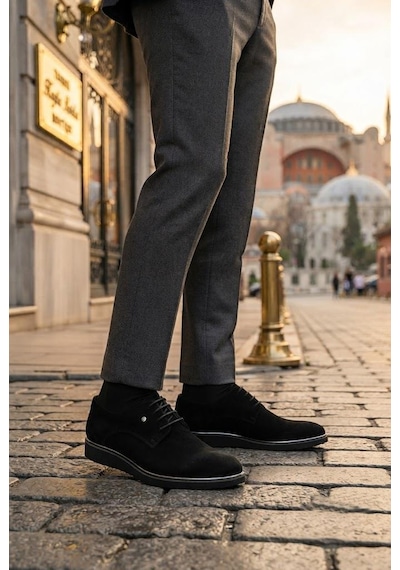 Fort 67038 Siyah Süet Damat Ayakkabısı Takım Ayakkabısı Erkek Ayakkabı