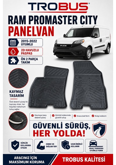 Trobus Ram Promaster City Panelvan 2015-2022 2d Havuzlu Paspas 2 Parça