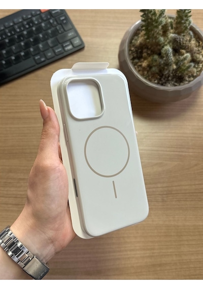 Apple Uyumlu iPhone 16 Pro Max Animasyonlu Stylus Silikon Kılıf Krem