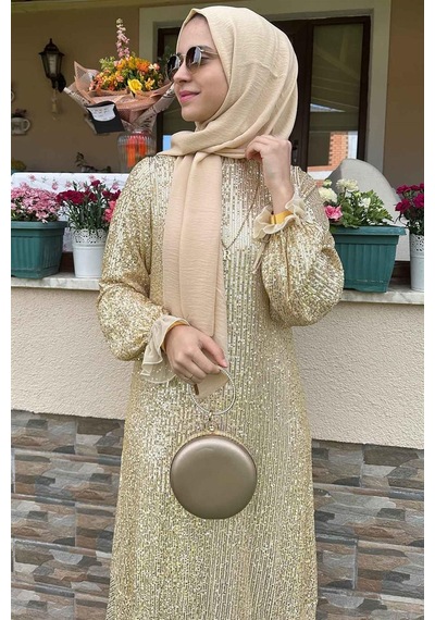 Rabia Şamlı Pırıl Gold Elbise Normal