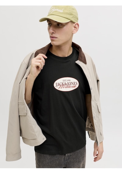 Jack & Jones Erkek Gögüs Logo Baskili Tisört - Catskills - 12297891 Siyah