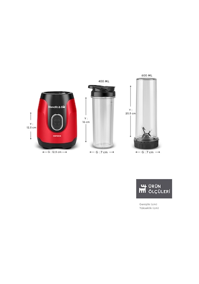 Blendfit Go Personal Kişisel Smoothie Blender Çift Hazne Kırmızı 600ml & 400m
