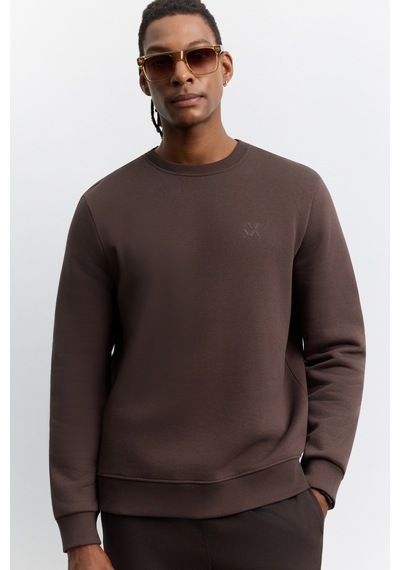 Avva Erkek Kahve Bisiklet Yaka 3 İplik Şardonlu -5 Dereceye Dayanıklı Regular Fit Sweatshirt A62y1291