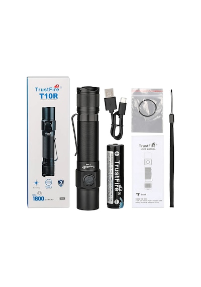 Trustfire T10r Taktik Led El Feneri 1800 Lümen Güçlü Tip C Usb Şarj Edilebilir T10r Black T10r Çok Renkli