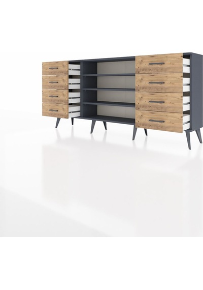 Arges Konsol 3 Raflı 8 Çekmeceli 176x30x83 Antrasit-antrasit/çam Antrasit/çam Arges Konsol 3 Raflı 8 Çekmeceli 176x30x83 Antrasit-antrasit/çam Antrasit/çam