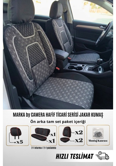 Marka By Camera Hafif Ticari Serisi Jakar Kumaş Oto Koltuk Kılıfı Tam Set Berlıngo-caddy-connect-courıer-doblo-dokker-partner Siyah