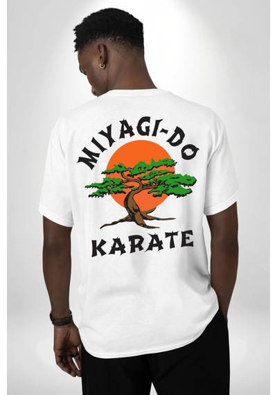 Miyagi-do Karete Çocuk Logo Dizi Bonzai Ağaç Beyaz Oversize Unisex Ön Ve Sırt Baskılı Tişört Beyaz Miyagi-do Karete Çocuk Logo Dizi Bonzai Ağaç Beyaz Oversize Unisex Ön Ve Sırt Baskılı Tişört Beyaz