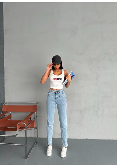 Pileli Baloon Fit Buz Mavi Jean Mavi+buz