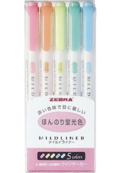 Zebra Mildliner Çift Taraflı Işaretleme Kalemi 5'li Set Pastel Re