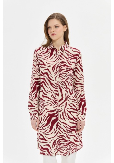 Esswaap Zebra Desenli Tunik Bordo Kırmızı