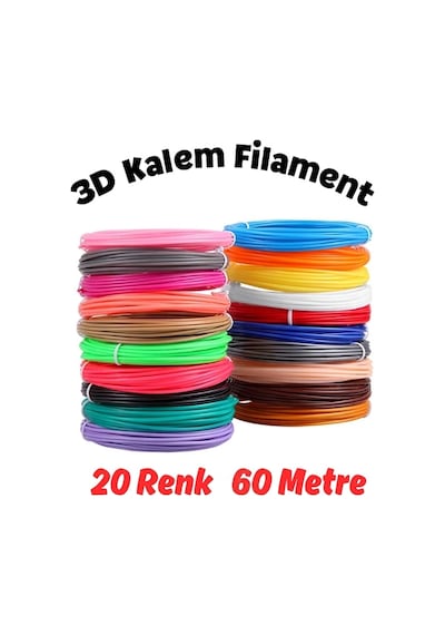20 Renk 3 Metre 3d Kalem Pla Filament- 60 Metre