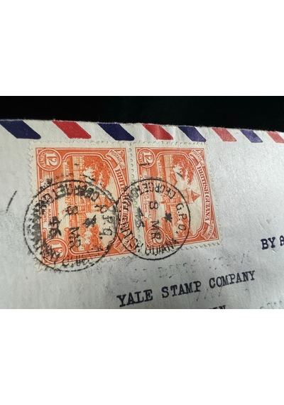 Uçak Postası Air Mail 1946 Yılında British Guiana'dan Amerika'ya Postalanmış 2x 12 Cent Pullu