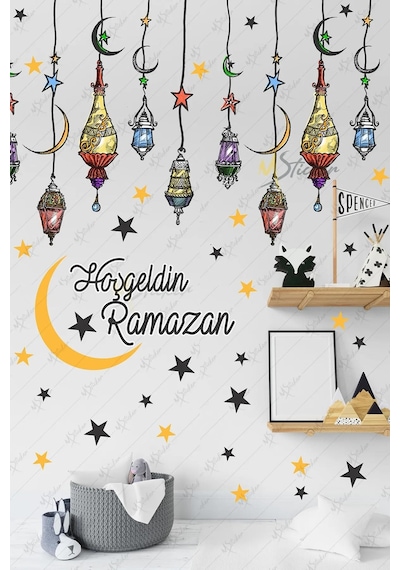 Hoşgeldin Ramazan Cam Duvar Sticker Seti - Ramazan Kutlama Çocuk Stickerı - Bayram Süsü Çok Renkli