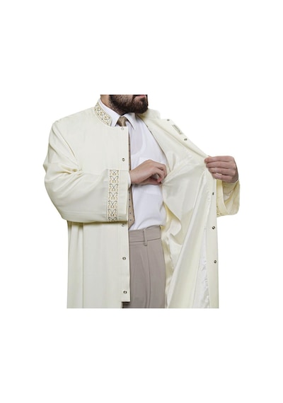 Salah İmam Cübbesi Krem - Kol Ve Yaka Nakışlı Model Çok Renkli