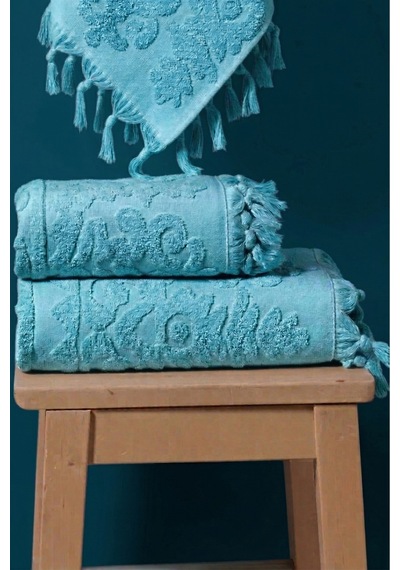 %100 Pamuk 2'li Bağlamalı Lüks, Jakarlı, Çeyizlik Banyo Havlu Seti 1 Adet 50x90, 1 Adet 100x150 Mint