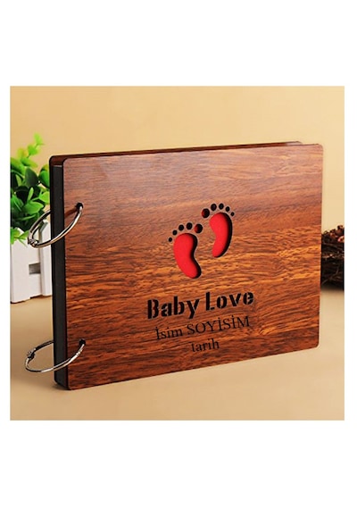 Baby Love Temalı Kendin Yap Fotoğraf Albümü Kahverengi