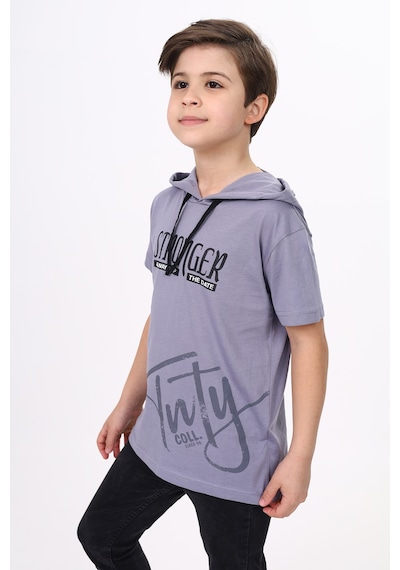 Toontoy Kids Toontoy Erkek Çocuk Baskılı Kapüşonlu Kısa Kollu Tişört Gri