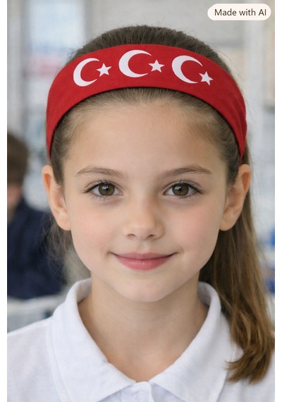 Ay Yıldız Motifli Saç Bantı Kırmızı