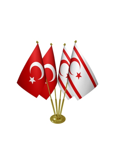 Masa Üstü Kktc Kuzey Kıbrıs Bayrağı Türk Bayrağı Dörtlü Pirinç Di