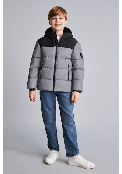 Defacto Su Geçirmez Kapüşonlu Suni Deri Regular Fit Fermuarlı Şişme Mont Erkek Çocuk H0444a826wnrf1 Reflektör-rf1