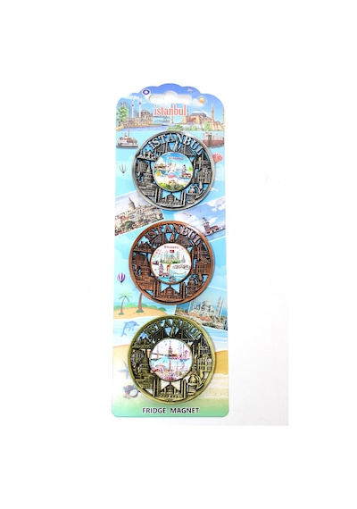 İstanbul Temalı Metal Magnet 3'lü Set Alk2890 Çok Renkli