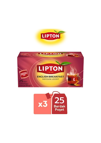 Lipton English Breakfast Siyah Bardak Poşet Çay 25li X 3 Adet