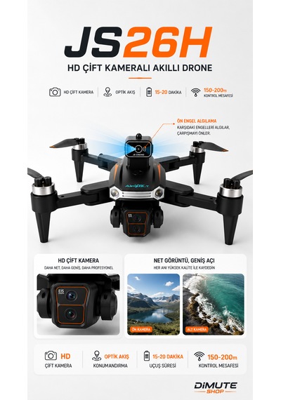 Js26h Drone Hd Çift Kameralı Optik Akış Konumlandırmalı Katlanabilir Akıllı Drone