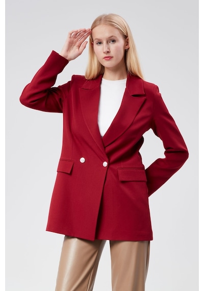 Bordo Oversize Dokuma Blazer Ceket Siyah