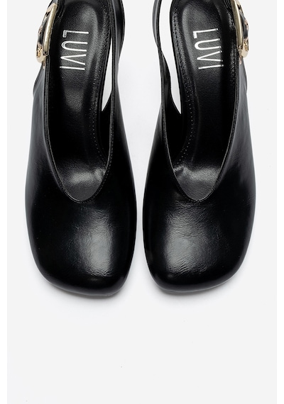 Luvi Shoes Flarıs Siyah Cilt Kadın Topuklu Ayakkabı