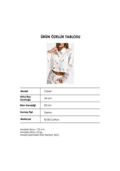 it's basic Kadın Kırık Beyaz 15s6-101 Crop Fit Lazer Detaylı Denim Ceket
